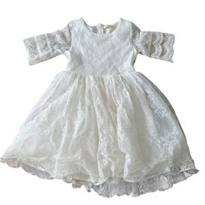 Bow Dream Girls White Lace Flower Girl Dress Size 6 Wedding Formal Flower Girl